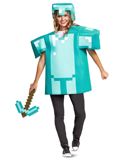 Pioche pixelisée du déguisement armure Minecraft pour adulte