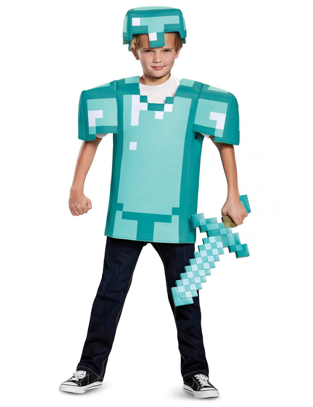 Kostim oklopa Minecraft za dijete tirkizno plava s kacigom i mačem