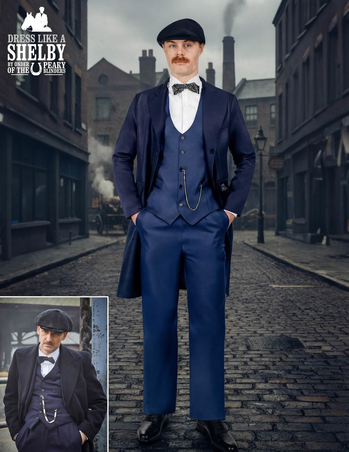 Kostim Arthur Shelby - Peaky Blinders™ za muškarac tamnoplava s dugim kaputom i kapom