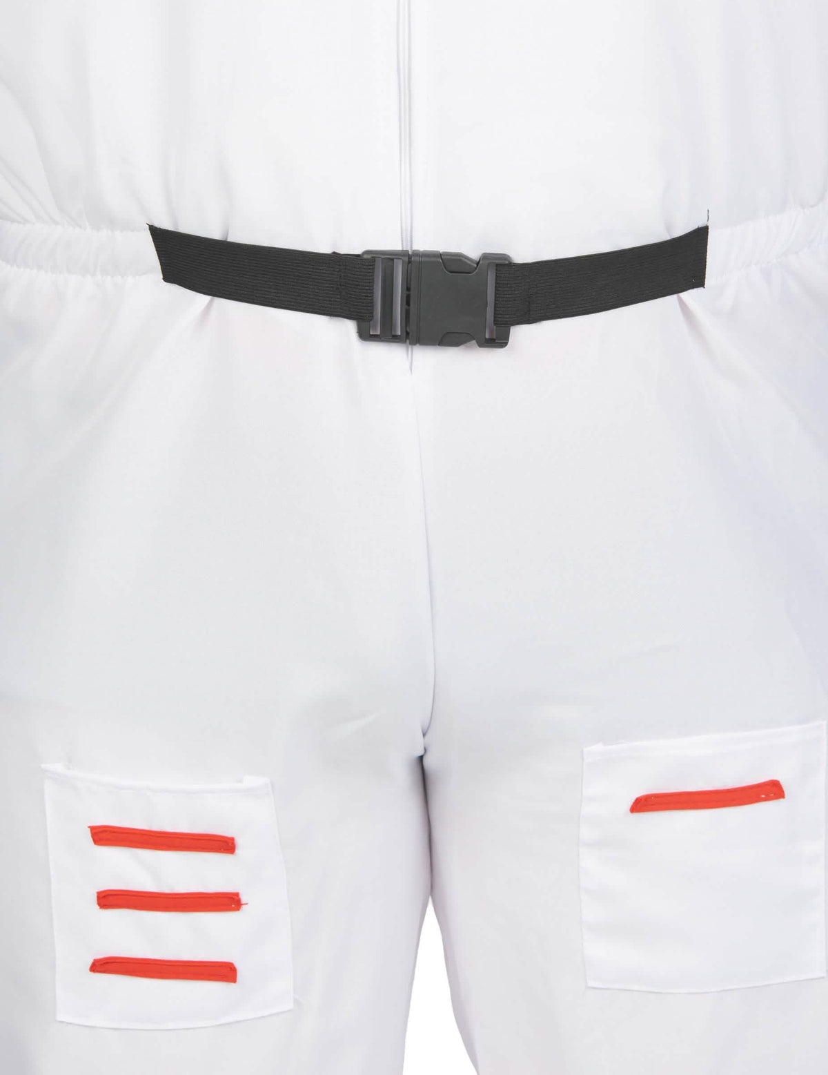 Détail de la ceinture noire et des poches du déguisement d'astronaute