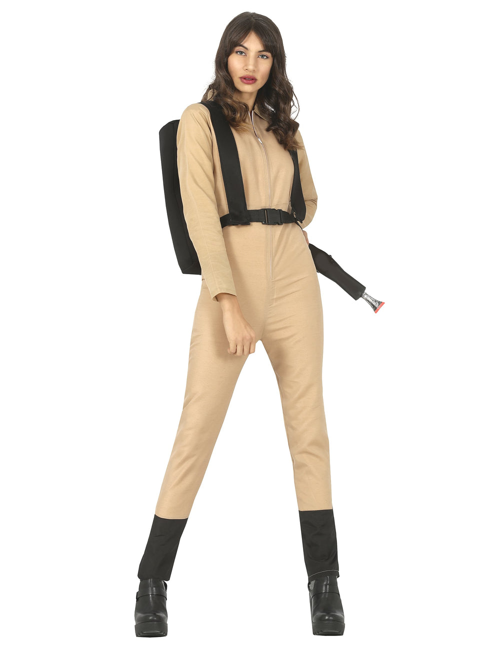 Déguisement d'attrapeur de fantôme pour femme beige avec sac à dos noir