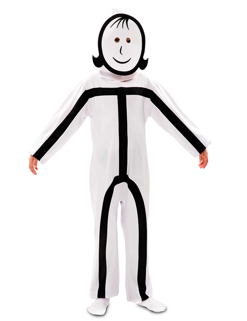 Détail du masque avec cheveux du déguisement Stickman pour enfant