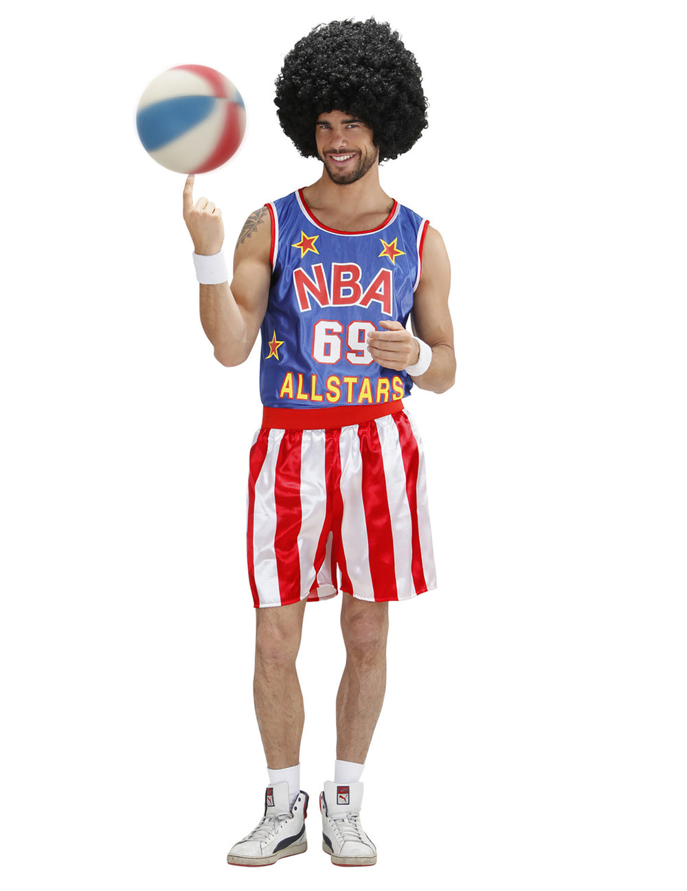 Ballon de basket tournant sur le doigt du déguisement basketteur NBA