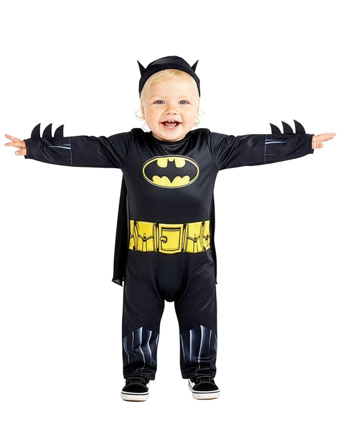 Prednji pogled s raširenim rukama kostima Batman™ za bebu