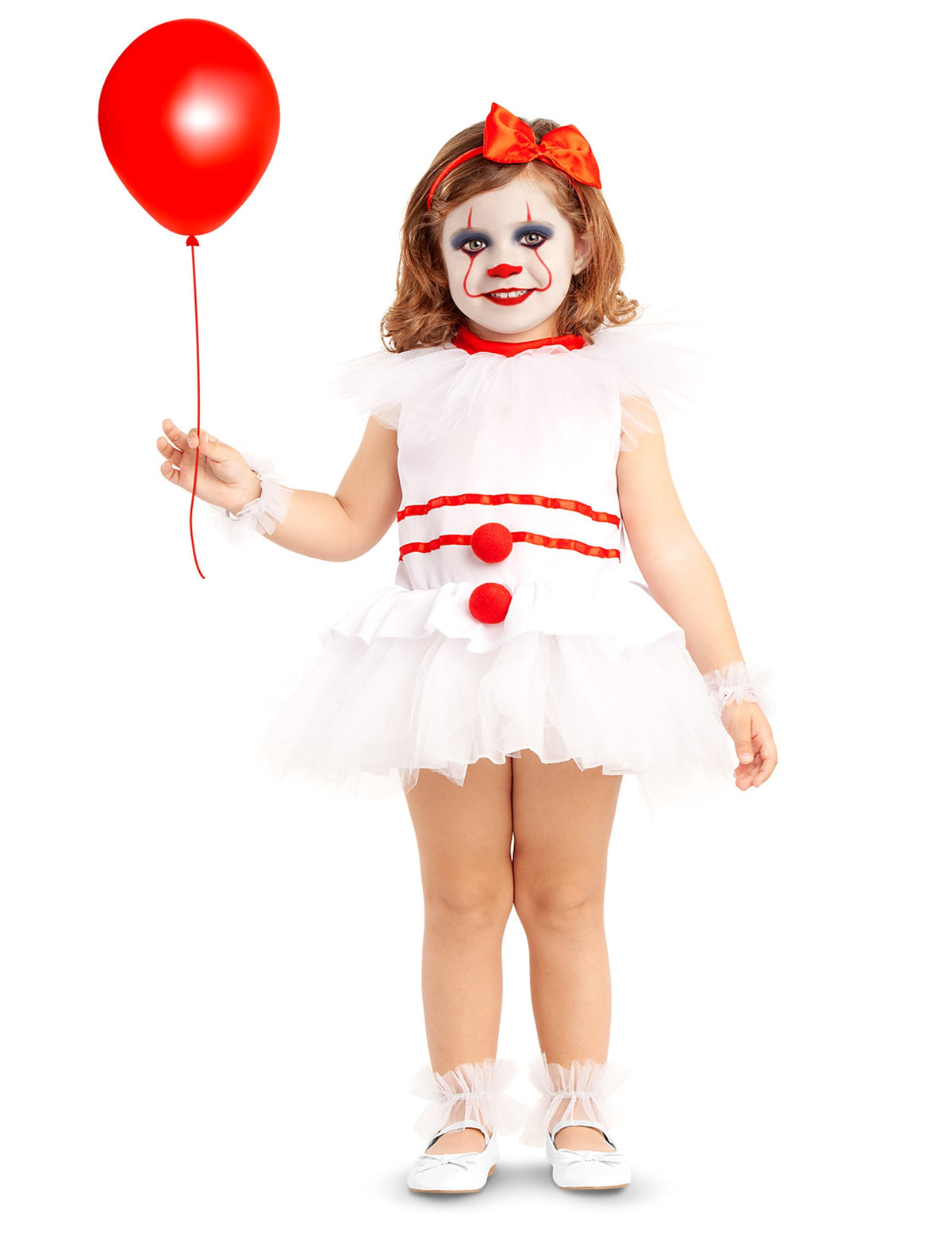 Déguisement clown effrayant pour bébé blanc et rouge avec tutu