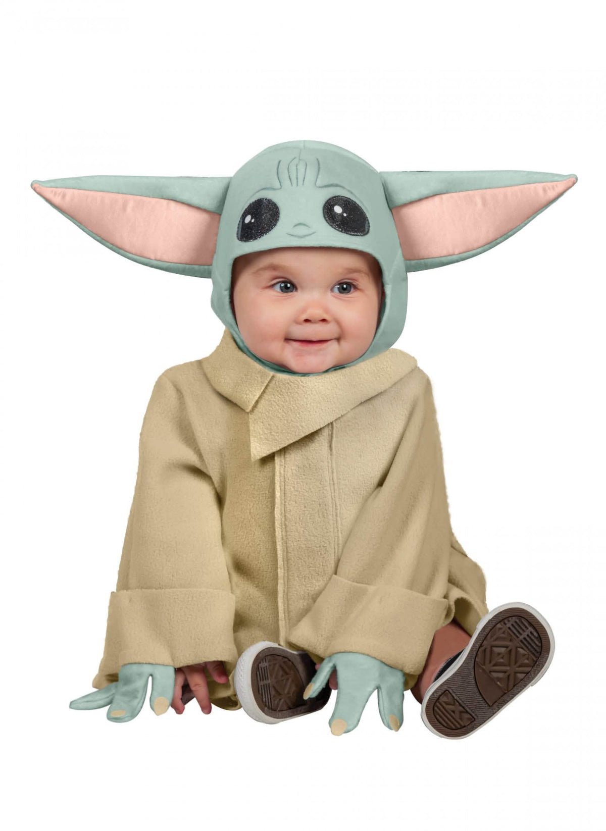 Kostim beba Yoda za bebu The Mandalorian Star Wars zelena i bež s kapuljačom s ušima