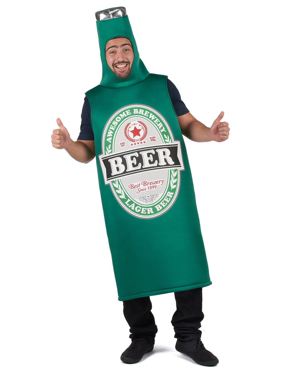 Déguisement bière pour adulte vert en forme de bouteille