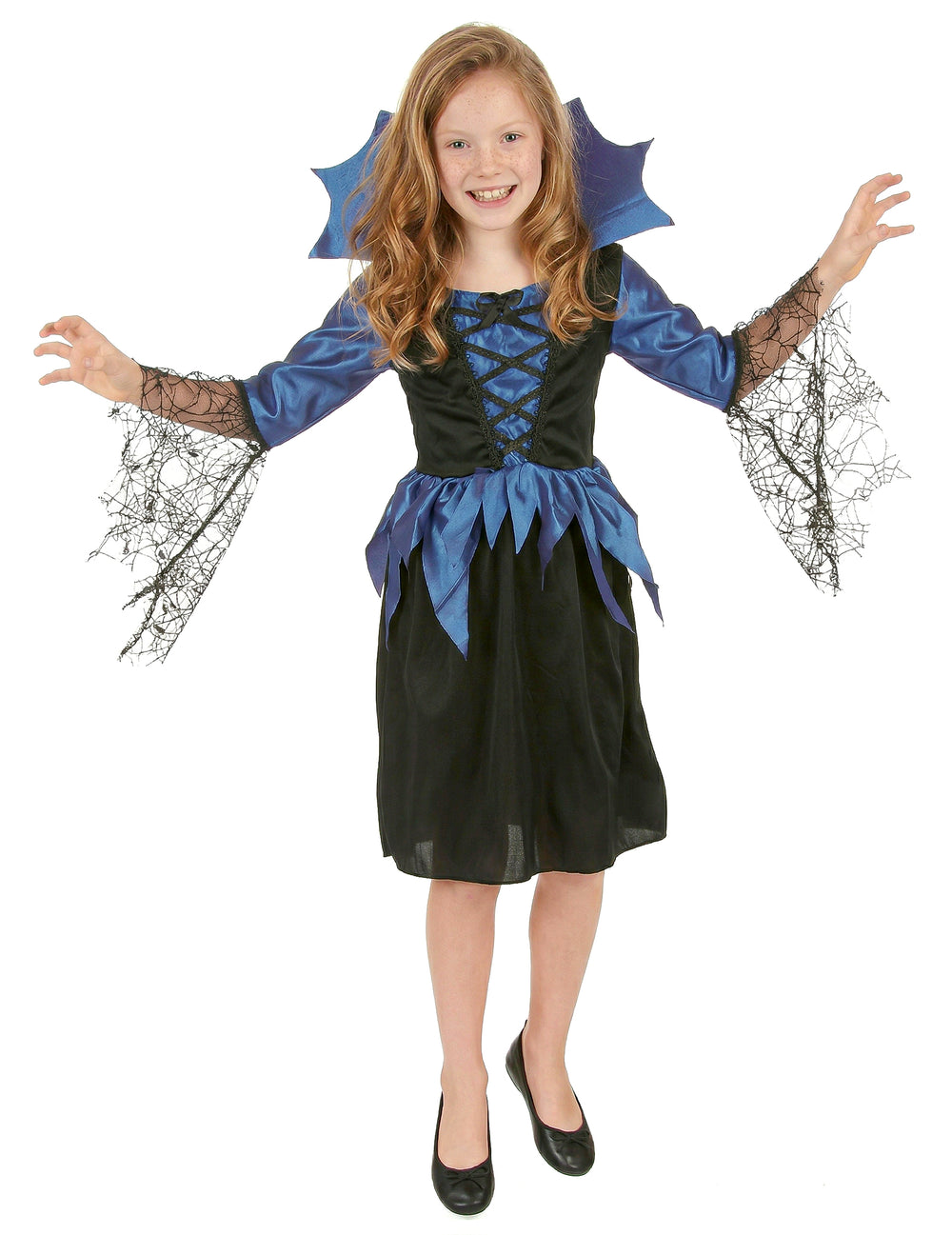 Vue de face du déguisement de reine araignée pour fille