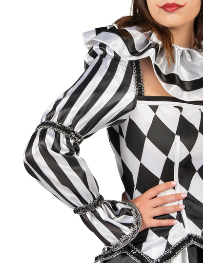 Luksuzni ženski kostim zlokobnog crno-bijelog dvorske lude 