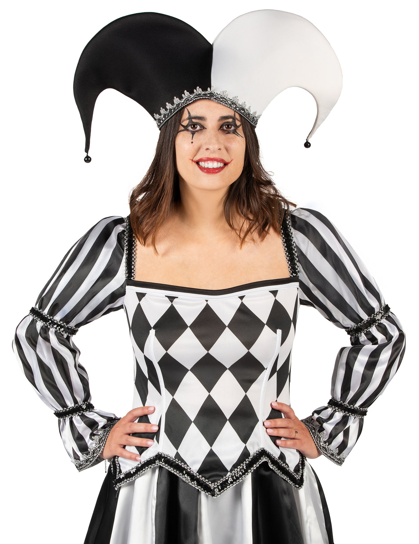 Luksuzni ženski kostim zlokobnog crno-bijelog dvorske lude 