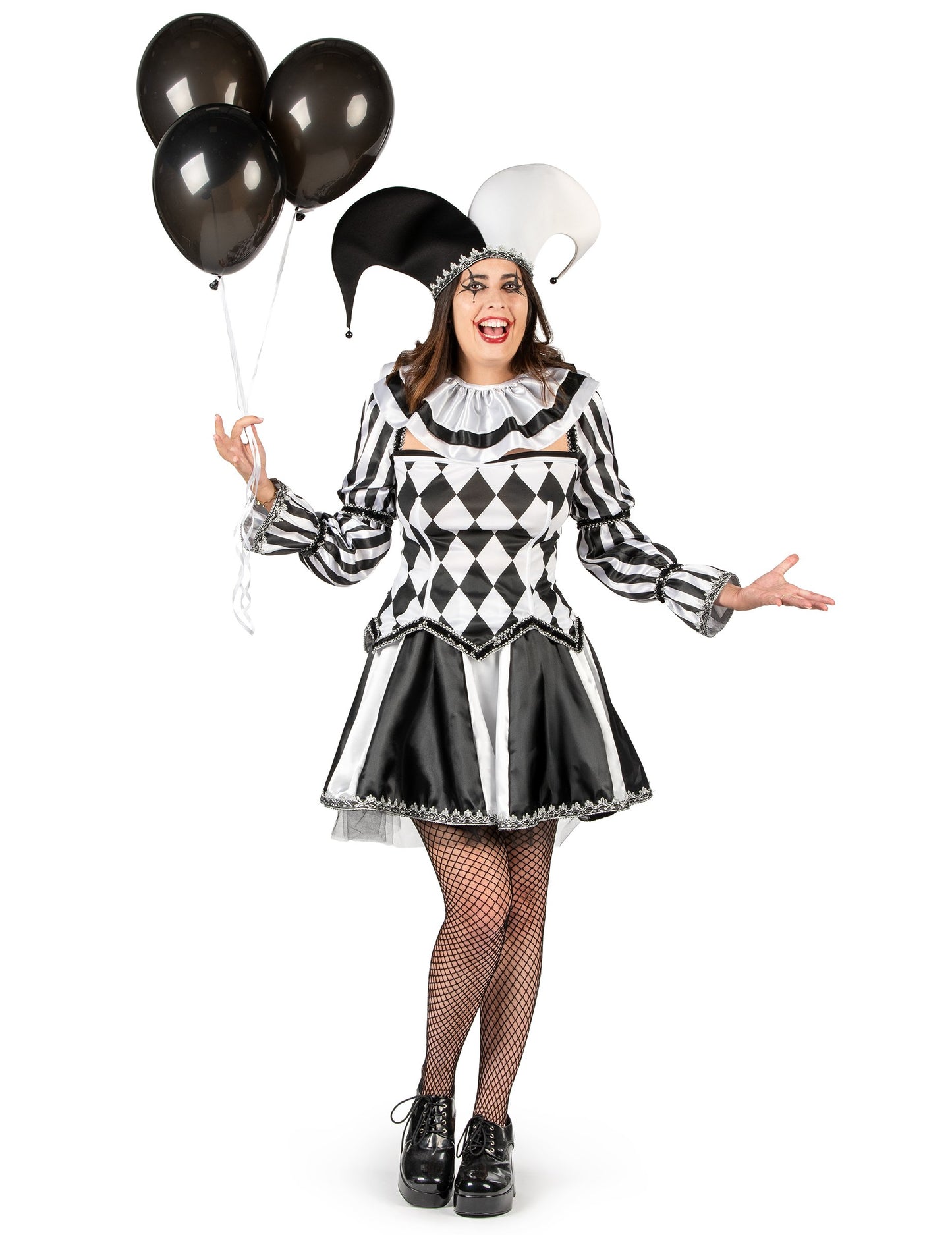 Luksuzni ženski kostim zlokobnog crno-bijelog dvorske lude 