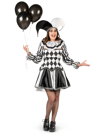 Luksuzni ženski kostim zlokobnog crno-bijelog dvorske lude 