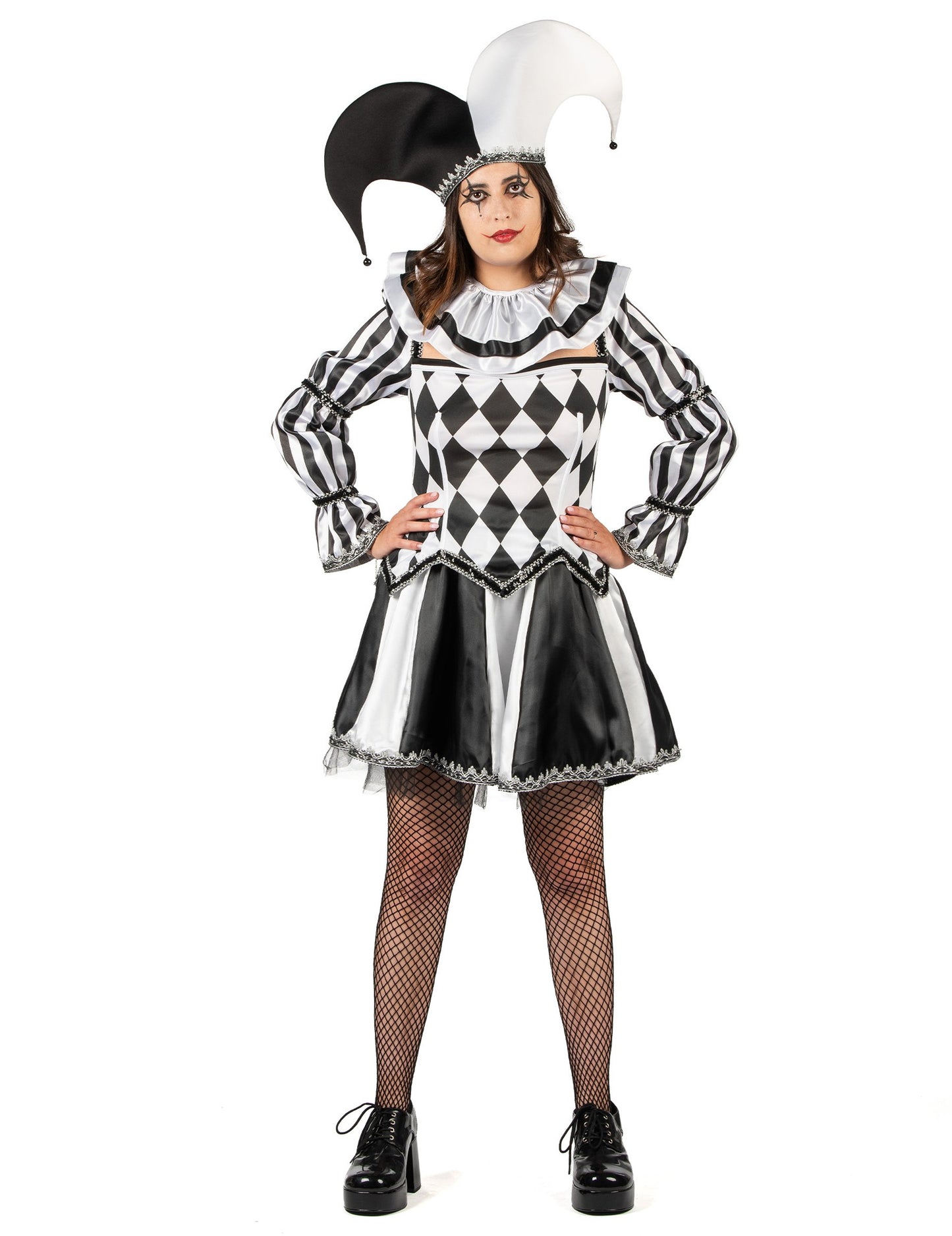 Luksuzni ženski kostim zlokobnog crno-bijelog dvorske lude 