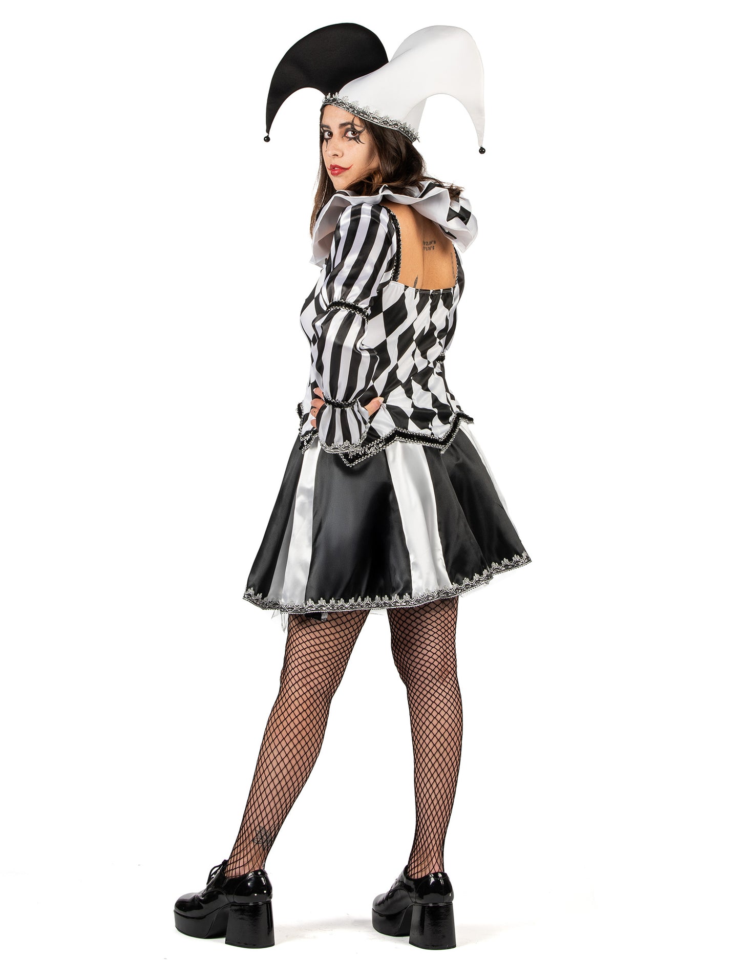 Luksuzni ženski kostim zlokobnog crno-bijelog dvorske lude 