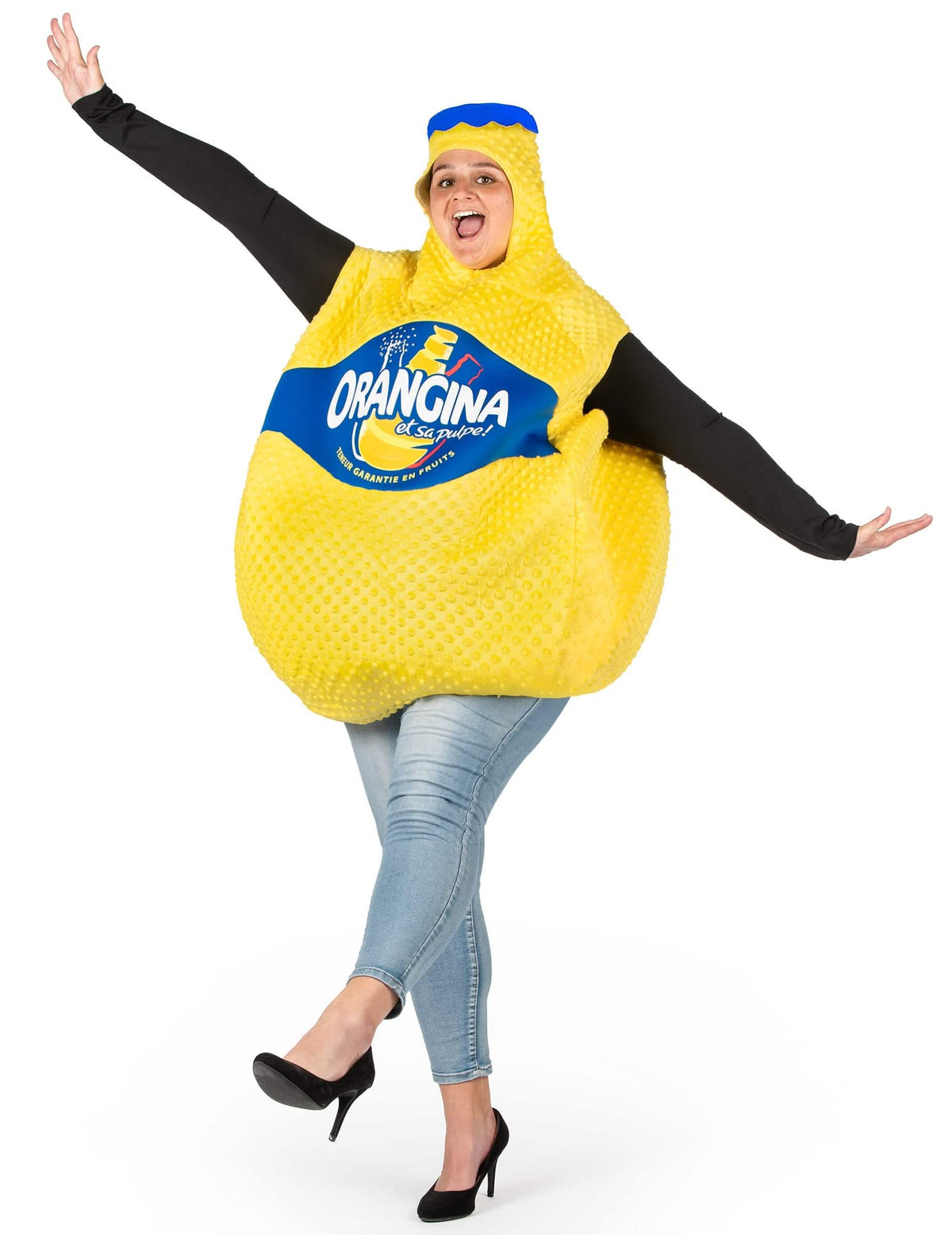 Prikaz nošenja kostima Bouteille d'Orangina™ za odrasli