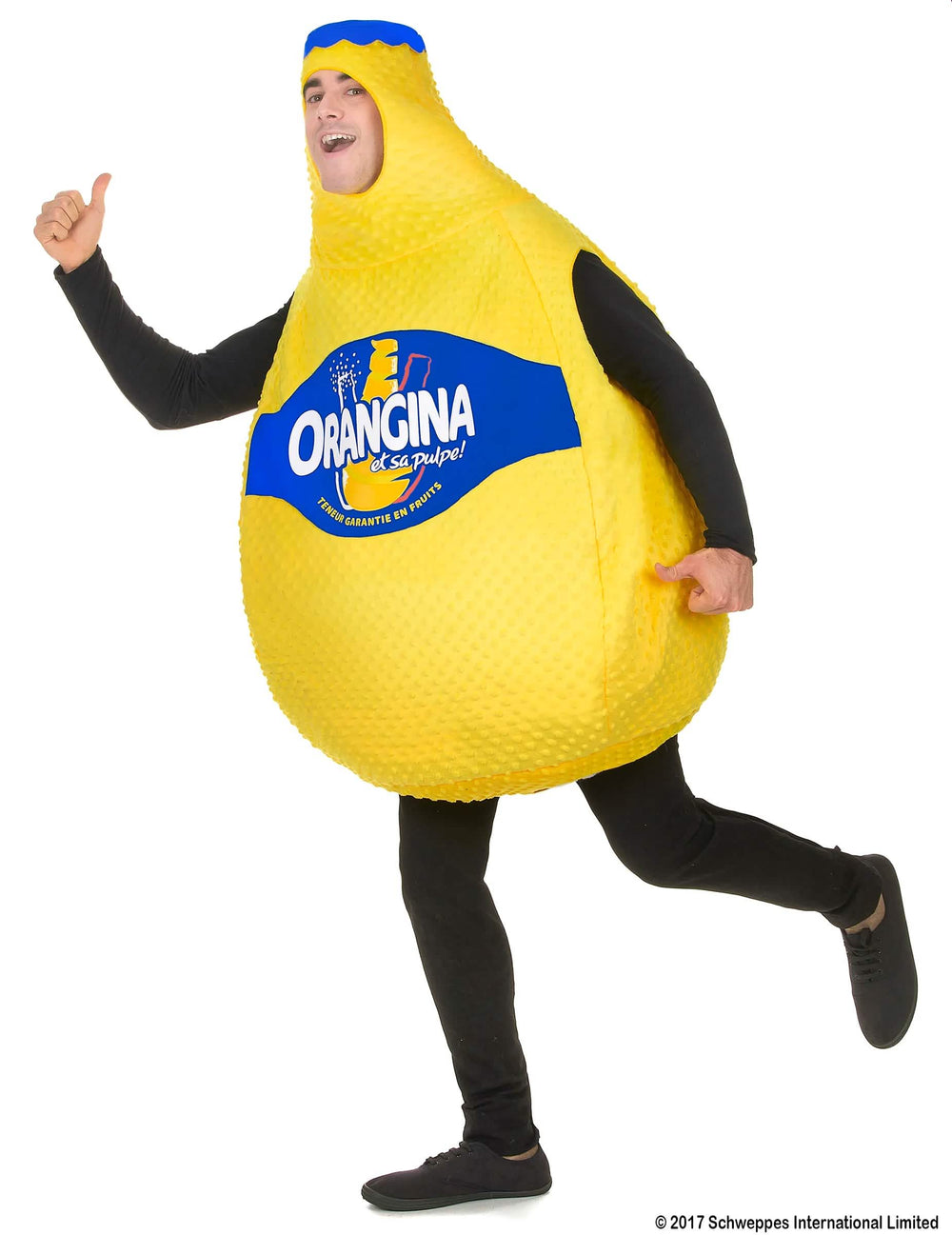 Pogled sa strane na kostim Bouteille d'Orangina™ za odrasli