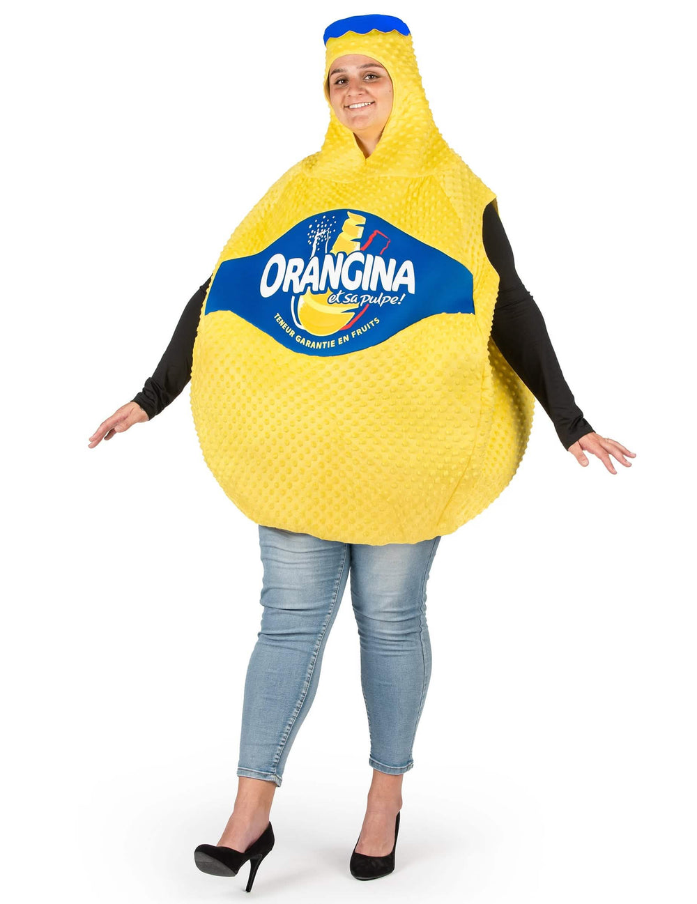 Prednji pogled na kostim Bouteille d'Orangina™ za odrasli