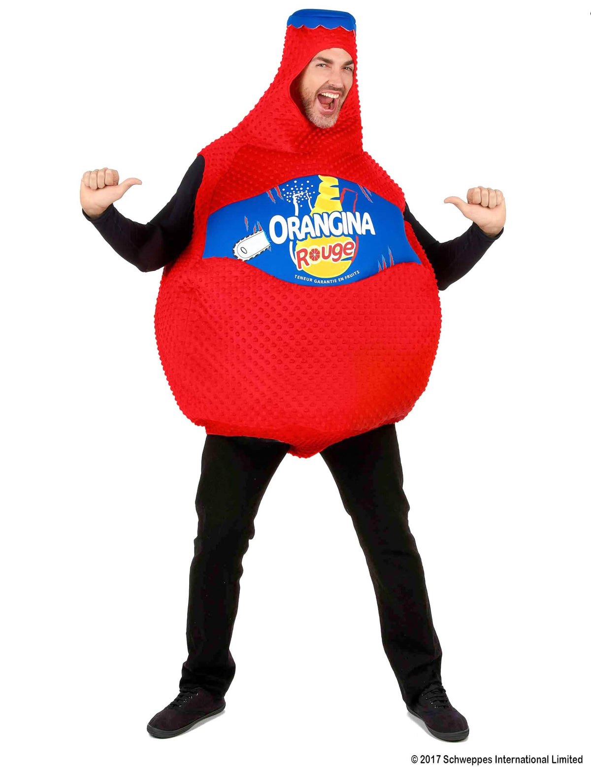 Prednji prikaz kostima boce crvene Orangine
