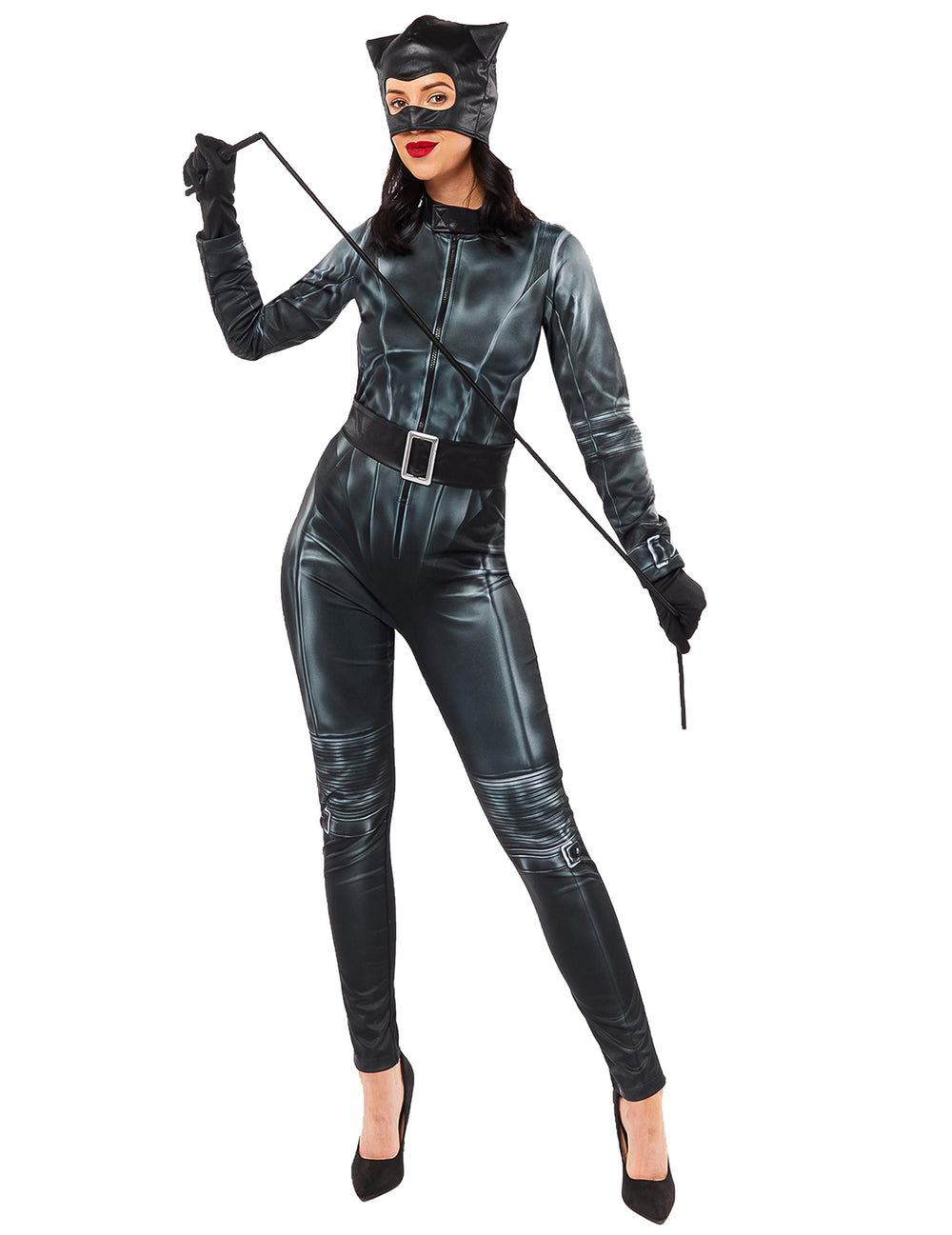 Déguisement Catwoman classique pour femme noir avec masque et ceinture