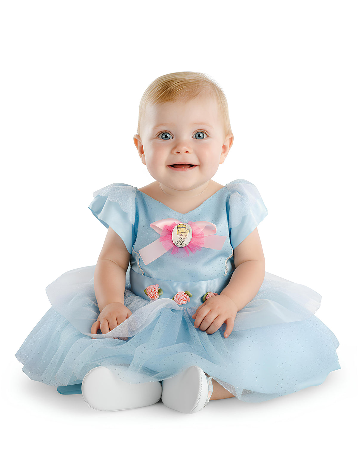 Déguisement Cendrillon™ pour bébé fille bleu avec nœud rose