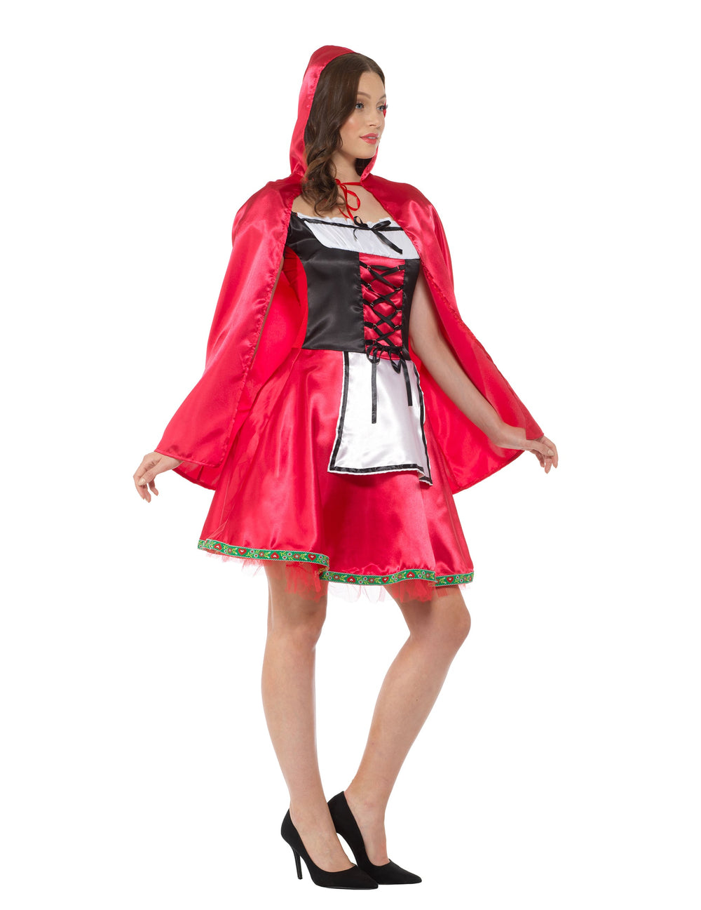 Vue de profil du déguisement chaperon rouge classique pour femme