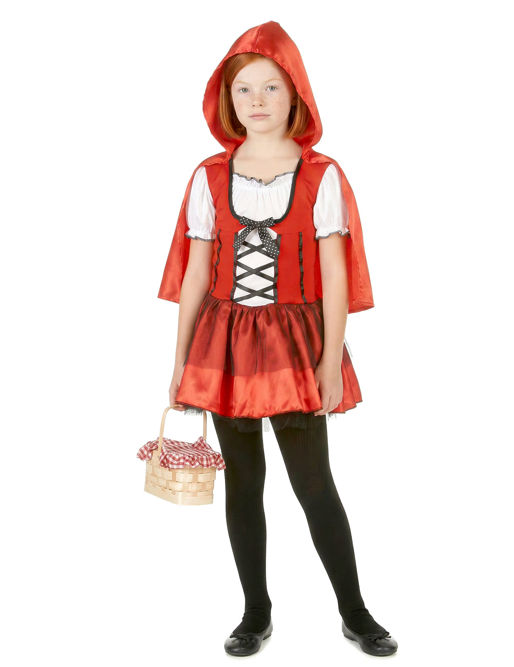 Vue de face du déguisement de chaperon rouge pour fille