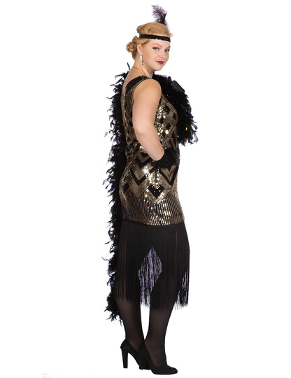 Luksuzni ženski charleston kostim u crnoj i zlatnoj boji sa šljokicama 