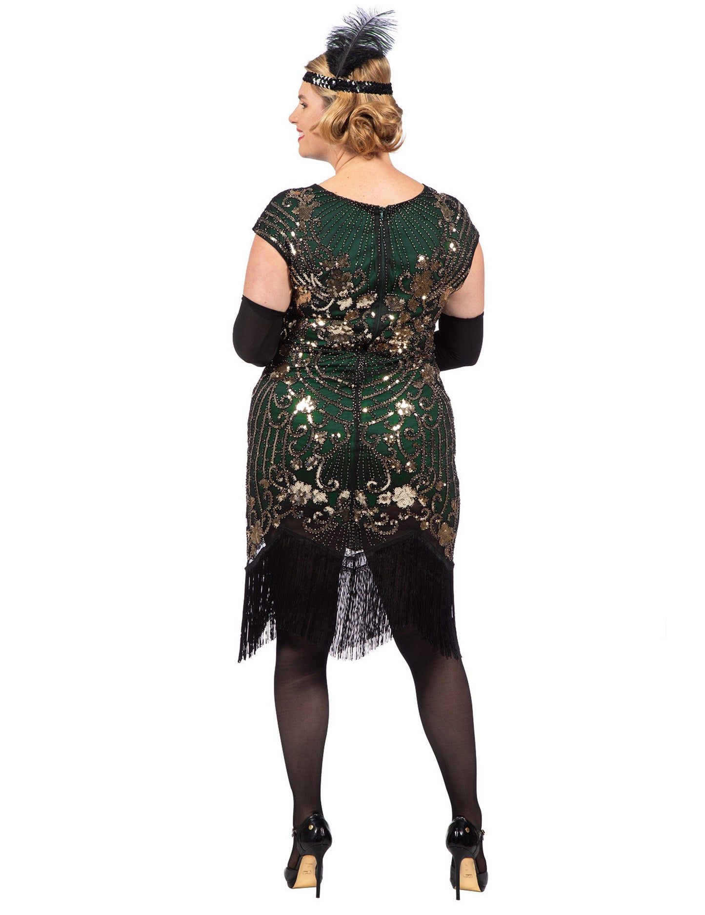 Luksuzni zeleni šljokičasti charleston kostim za žene