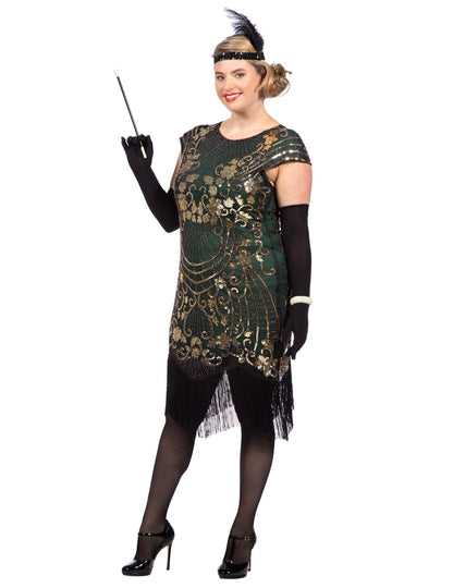 Luksuzni zeleni šljokičasti charleston kostim za žene