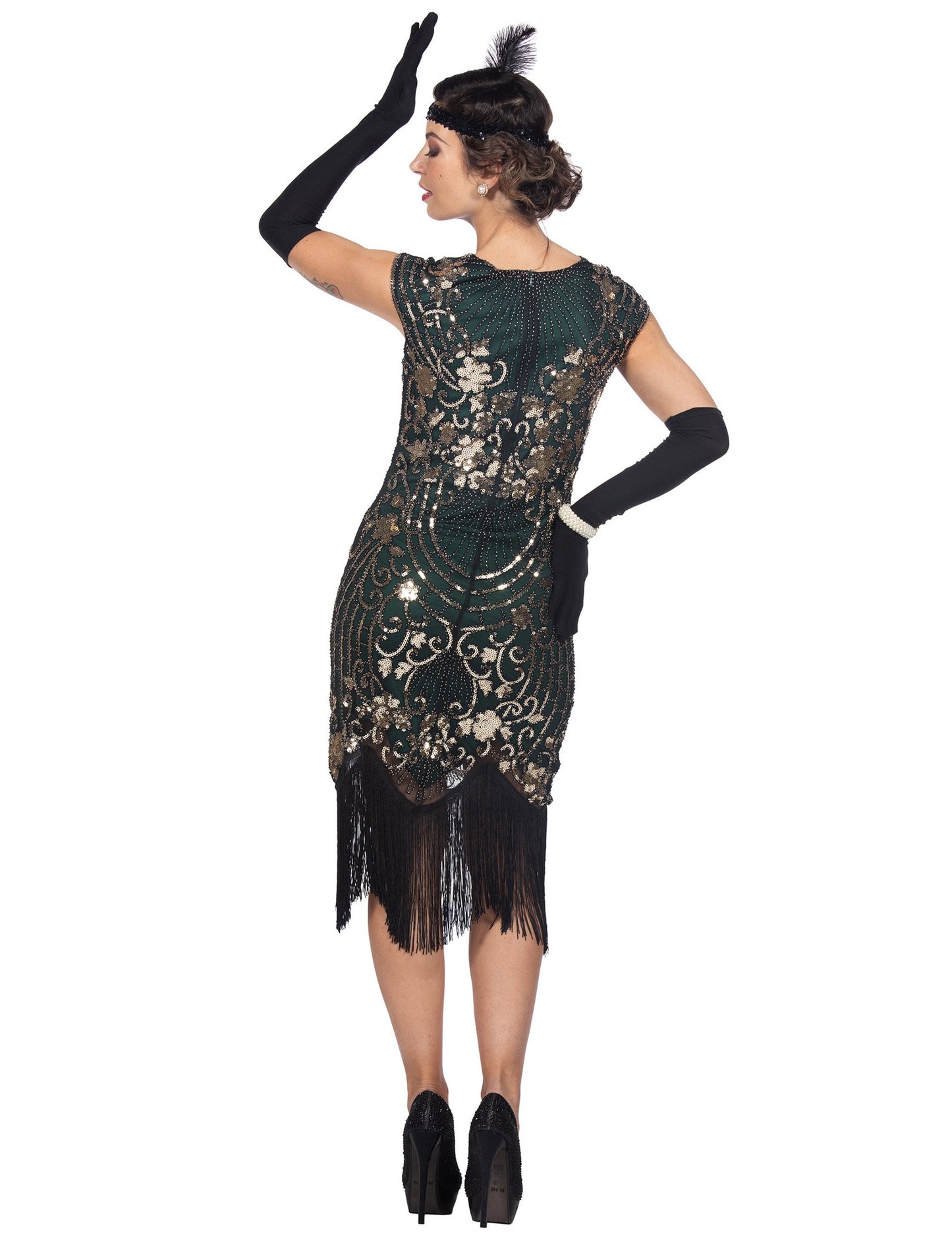 Luksuzni zeleni šljokičasti charleston kostim za žene