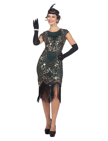 Luksuzni zeleni šljokičasti charleston kostim za žene