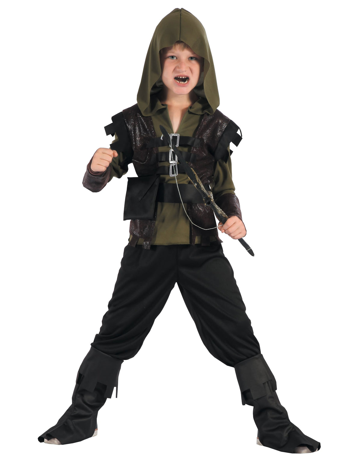 Déguisement de chasseur archer pour garçon vert et marron avec capuche
