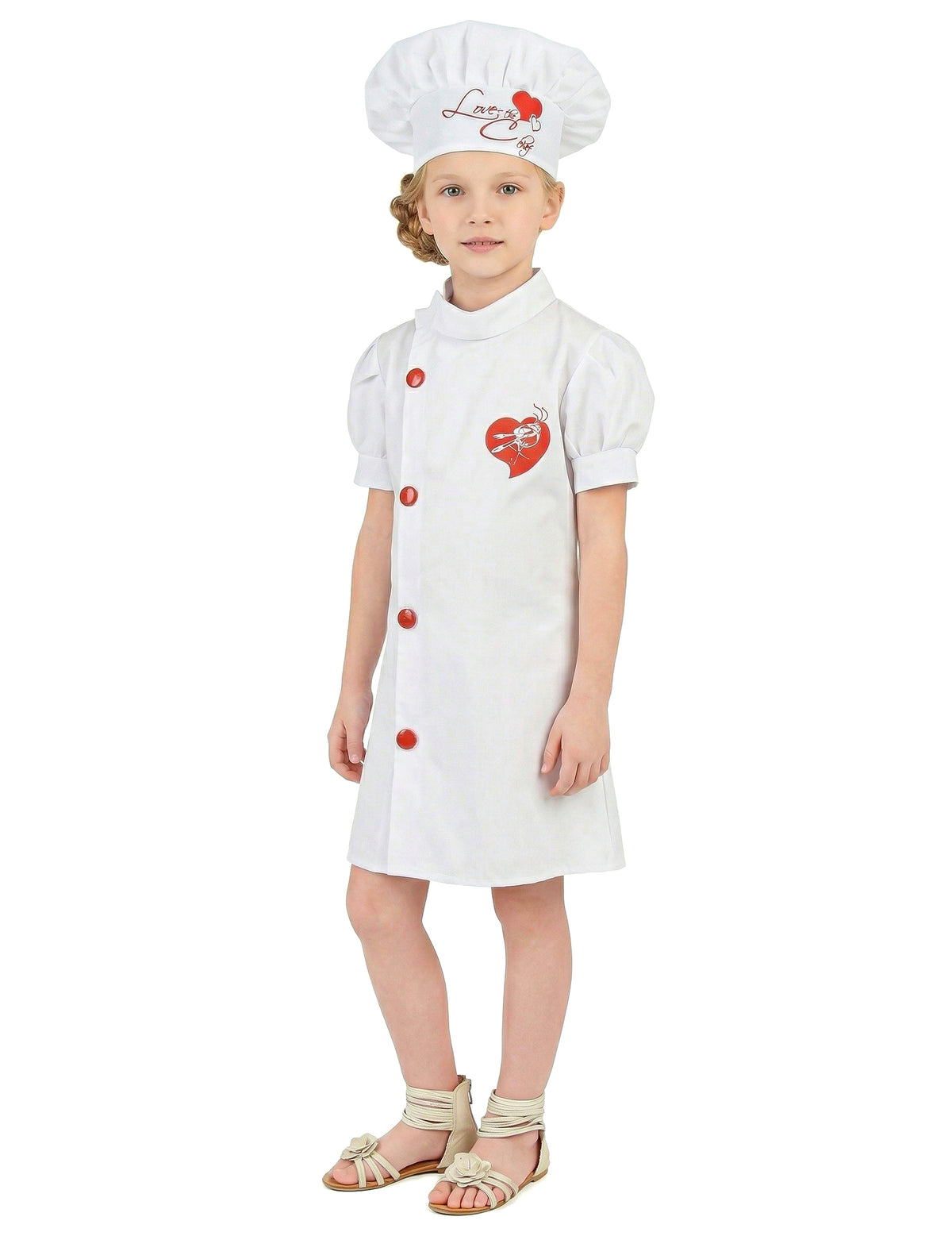 Vue de trois-quarts du déguisement de chef cuisinier pour fille