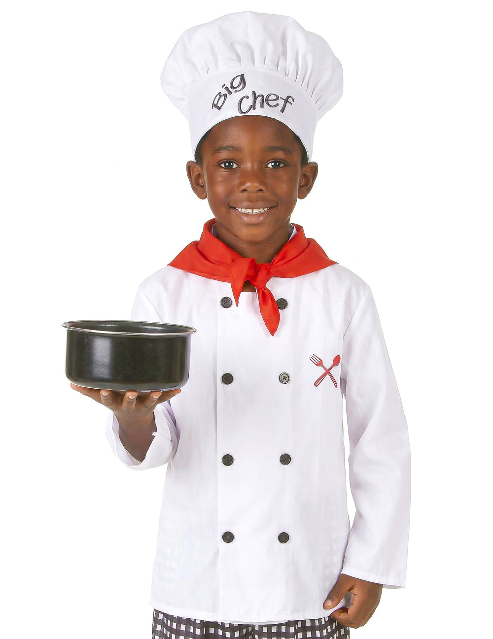Gros plan sur la toque et la veste du déguisement de chef cuisinier pour garçon