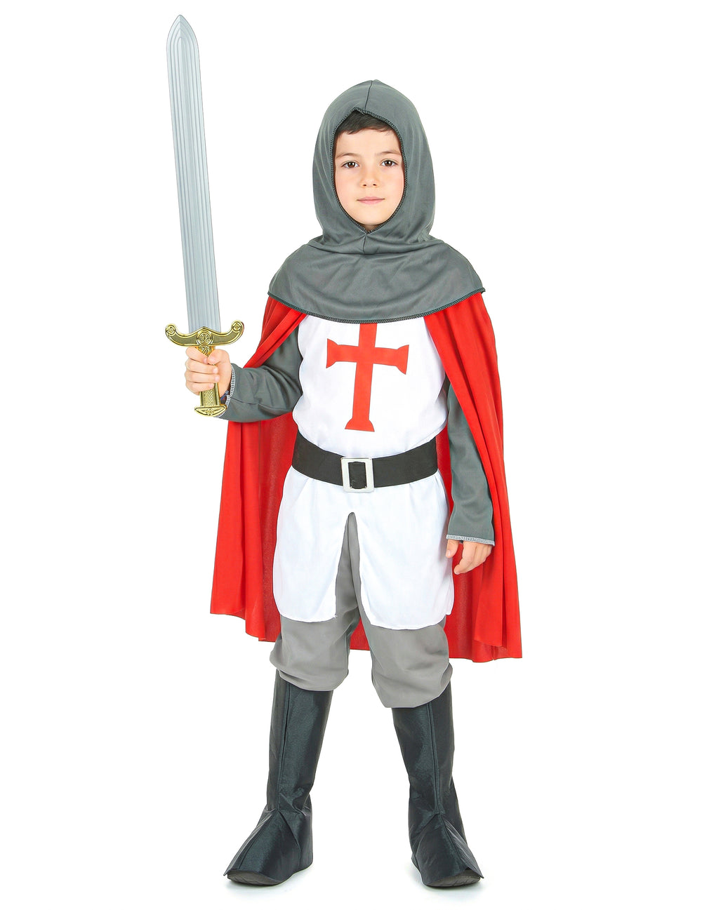 Vue d'ensemble avec épée du déguisement de chevalier croisé pour garçon