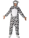 Déguisement de chien dalmatien pour adulte blanc à taches noires avec capuche à oreilles