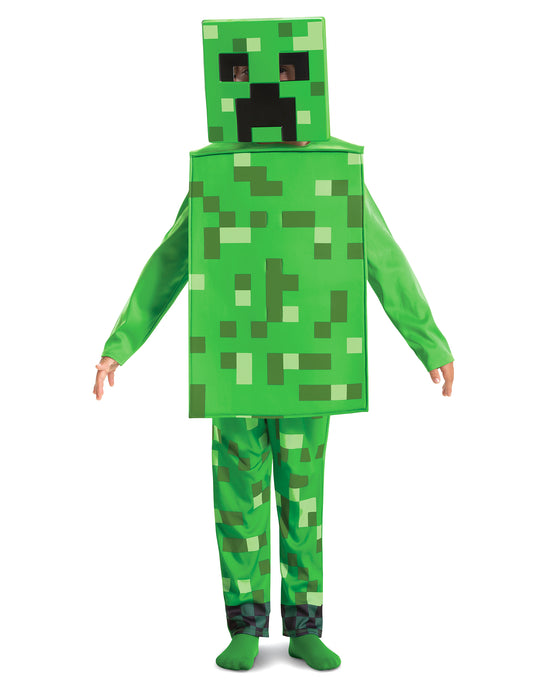 Déguisement classique Creeper Minecraft™ pour enfant vert pixelisé avec masque et plastron carrés