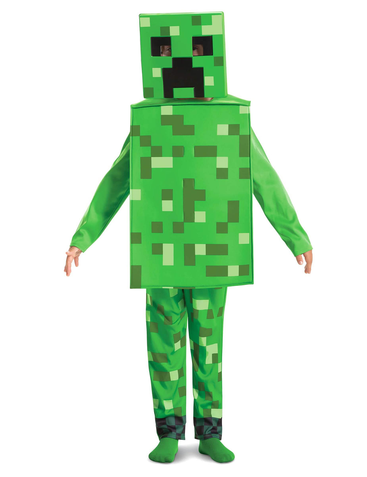 Klasični kostim Creeper Minecraft™ za dijete zelena pikselizirani s kvadratnom maskom i prsnikom