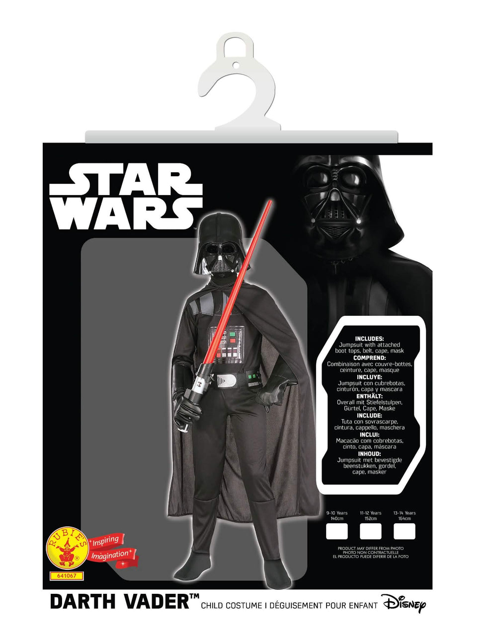 Ambalaža i sadržaj klasičnog kostima Darth Vader za dječak