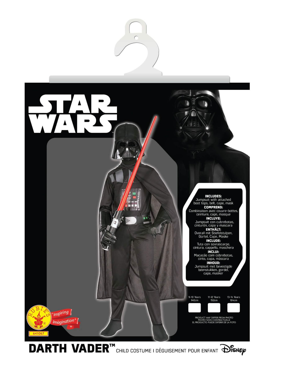 Ambalaža i sadržaj klasičnog kostima Darth Vader za dječak