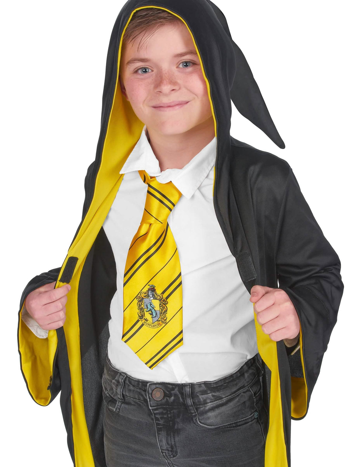 Krupni plan kravate i kapuljače klasičnog kostima Poufsouffle Harry Potter™ dijete