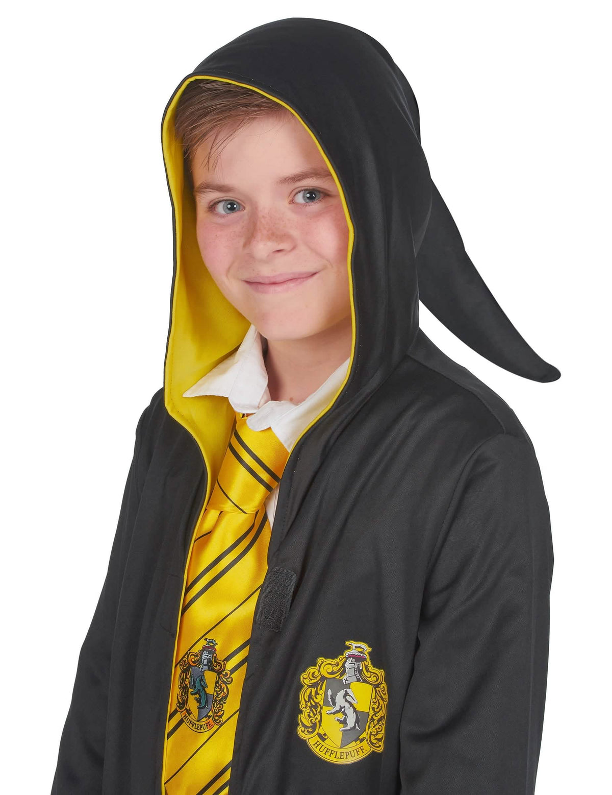 Prednji prikaz šiljaste kapuljače klasičnog kostima Hufflepuff Harry Potter™ dijete