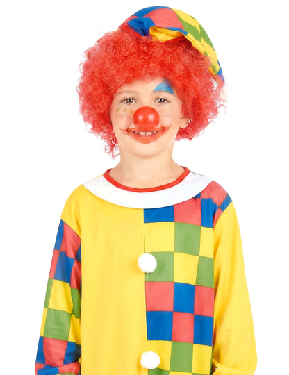 Gros plan sur les accessoires du déguisement clown à carreaux pour garçon