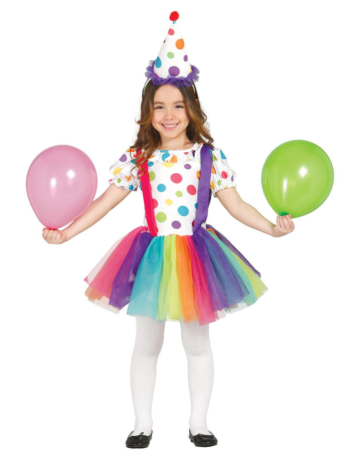 Déguisement clown à pois et tutu pour fille multicolore avec chapeau assorti