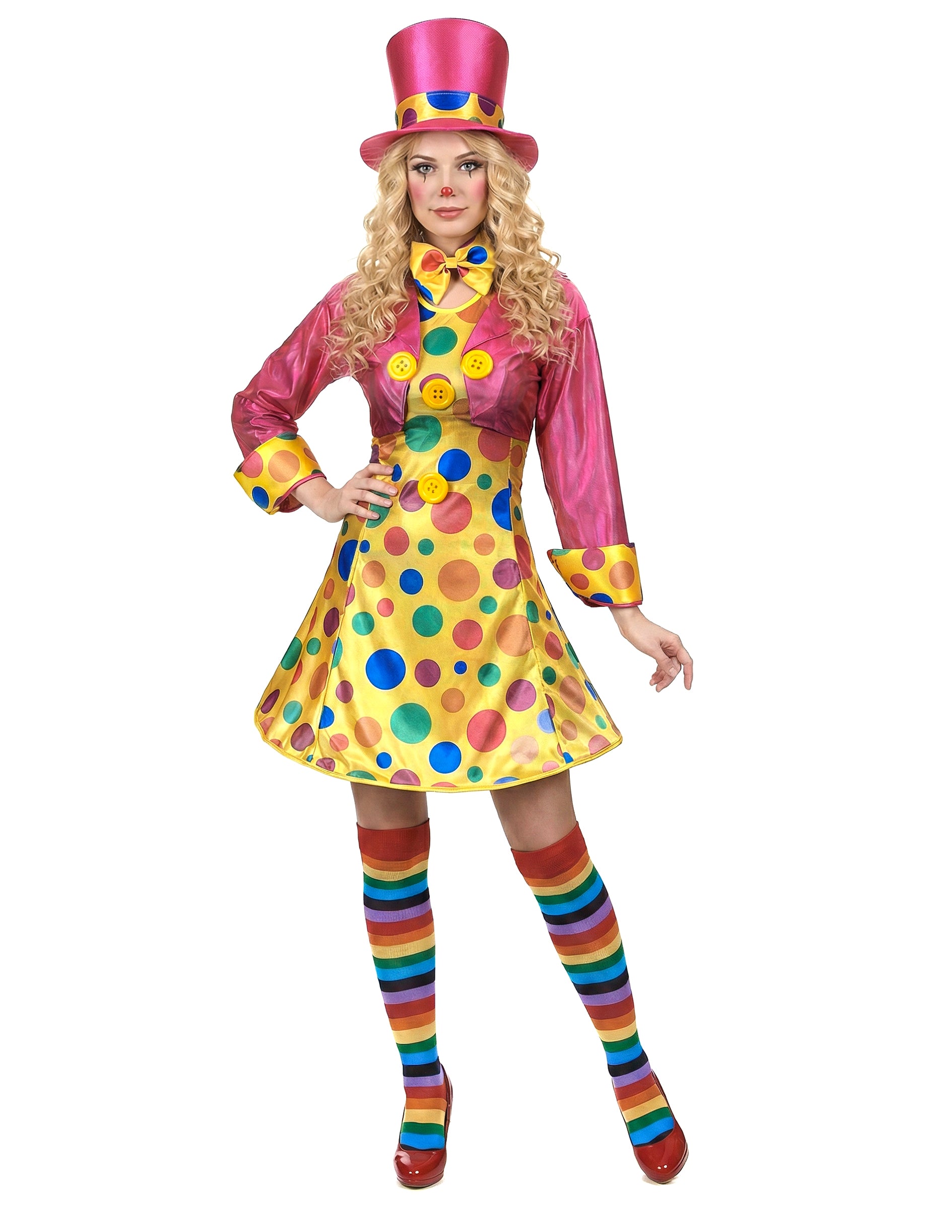 Frontalni prikaz smiješnog kostima klauna za žene