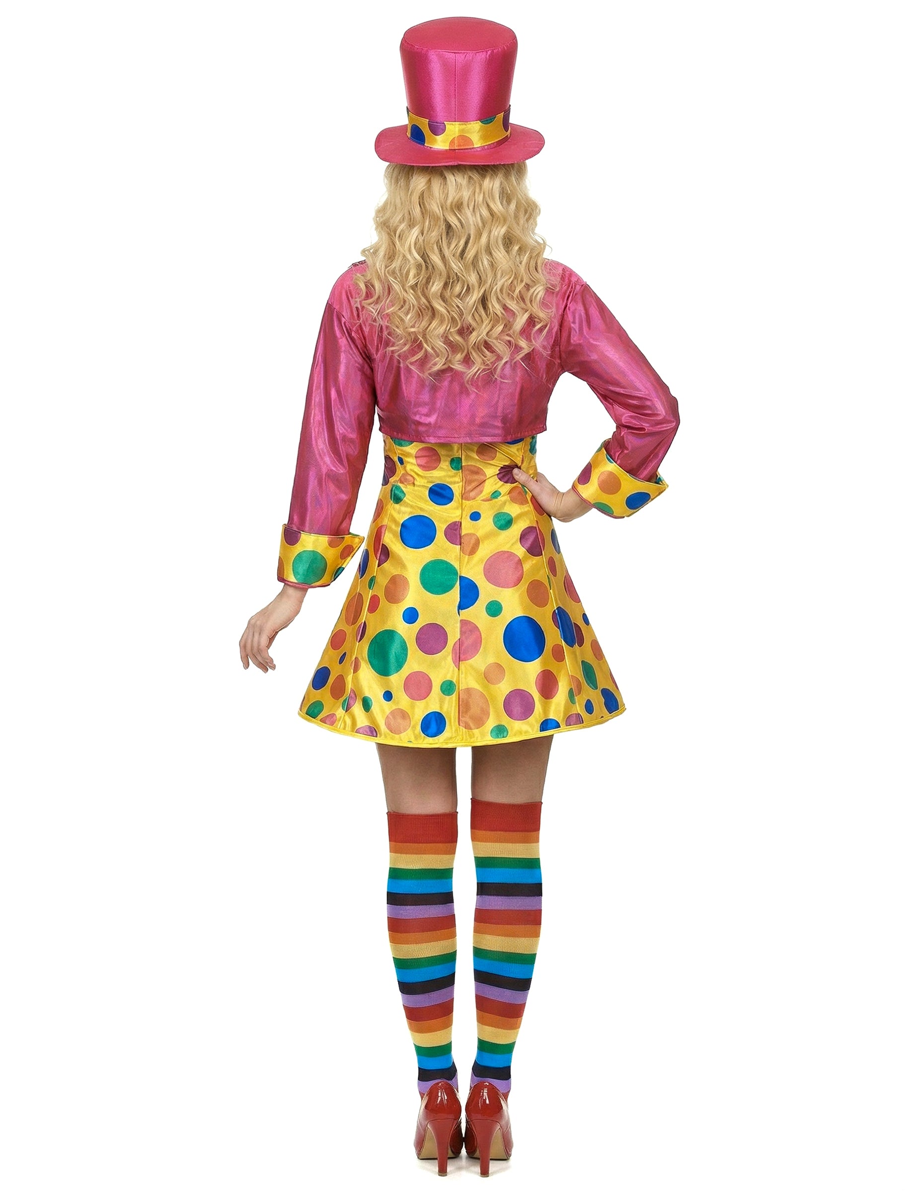 Pogled s leđa smiješnog kostima klauna za žene