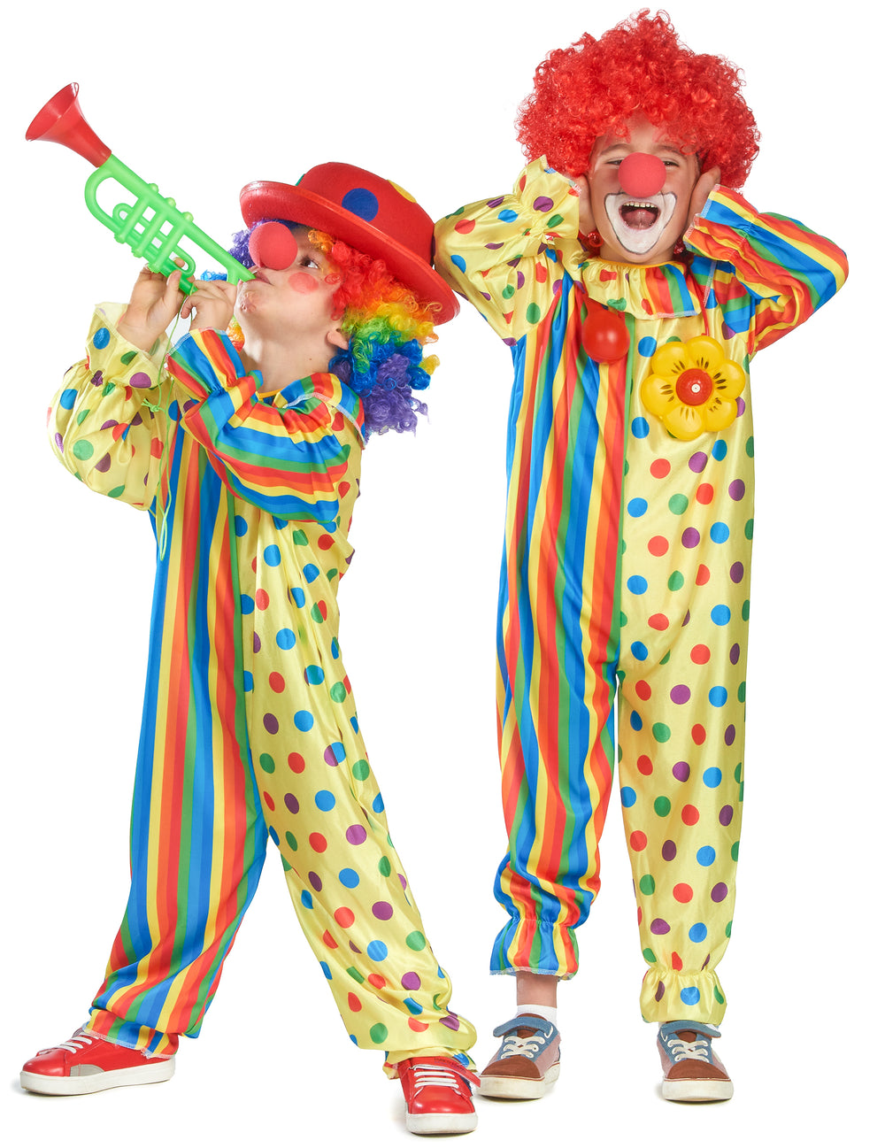 Vue d'ensemble en situation du déguisement de clown coloré pour enfant