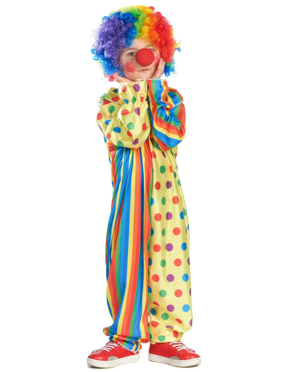 Vue en pied du déguisement de clown coloré pour enfant