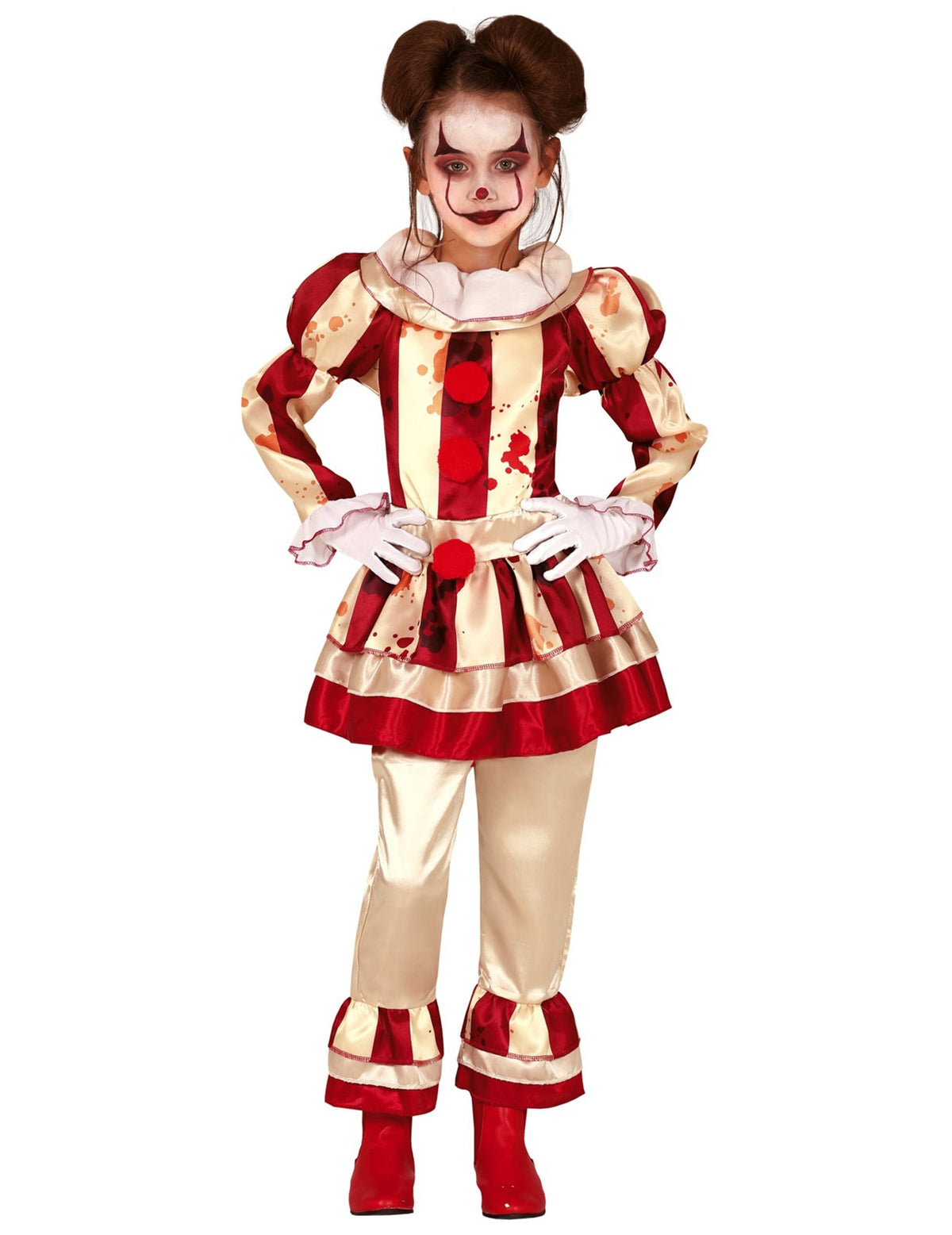 Déguisement de clown terrifiante pour fille rouge et blanc ensanglanté