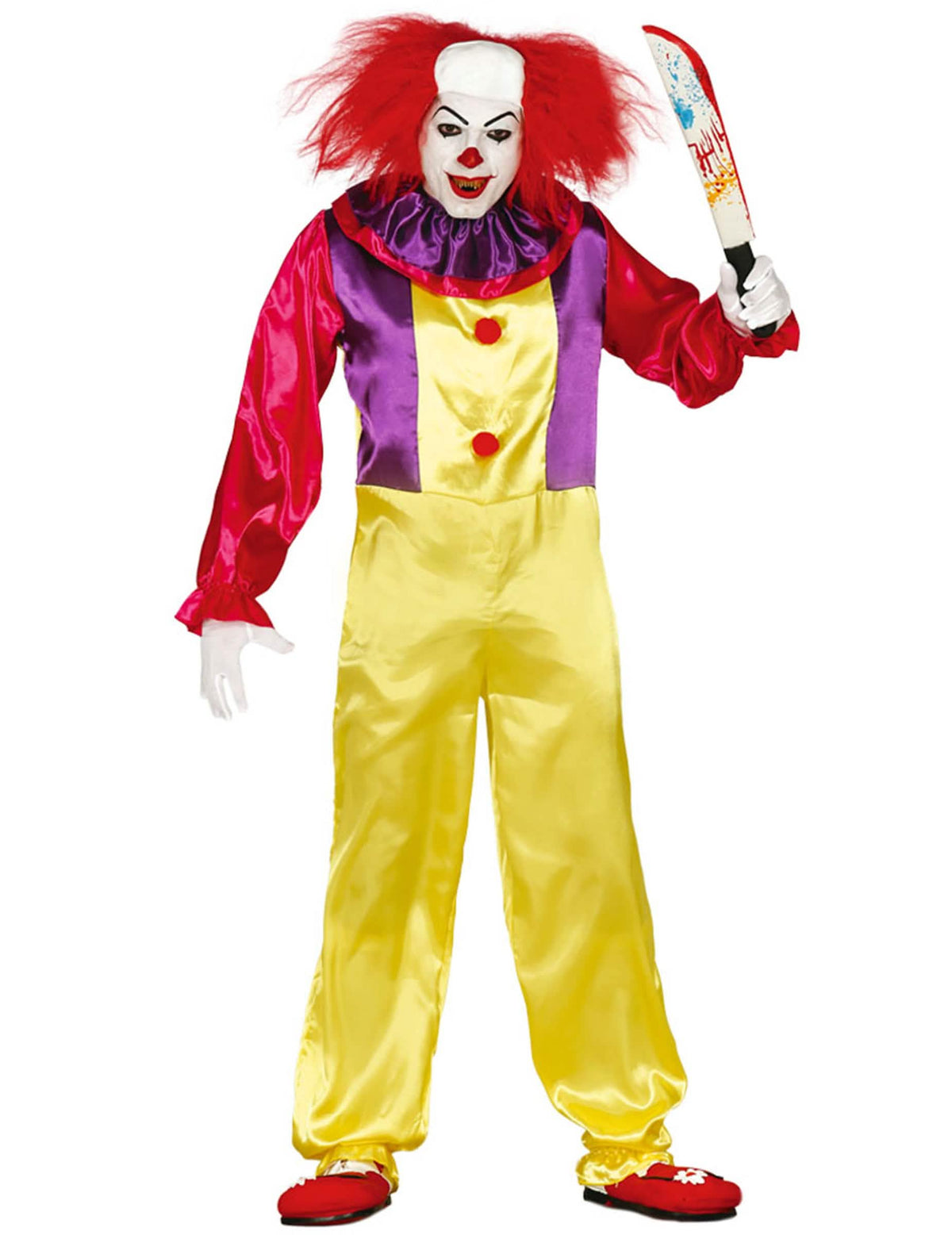 Kostim klauna ubojice za odrasli žuta, ljubičasta i crvena s perikom